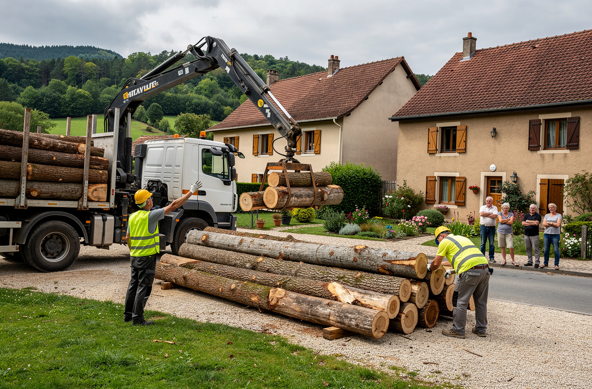 Un camion chargé de grumes de bois transporte habituellement entre 50 et 60 stères, soit environ 33 à 40 m³ de bois, pour un poids variant de 10 à 32 tonnes selon l’essence choisie. Cette capacité importante permet de mutualiser la livraison entre plusieurs foyers et de réduire les coûts unitaires, surtout en cas d’achat groupé. Toutefois, la logistique de livraison dépend aussi de l’accessibilité du site, imposant parfois des surcoûts supplémentaires si le terrain ou la voirie ne sont pas adaptés à la réception d’un poids lourd. 