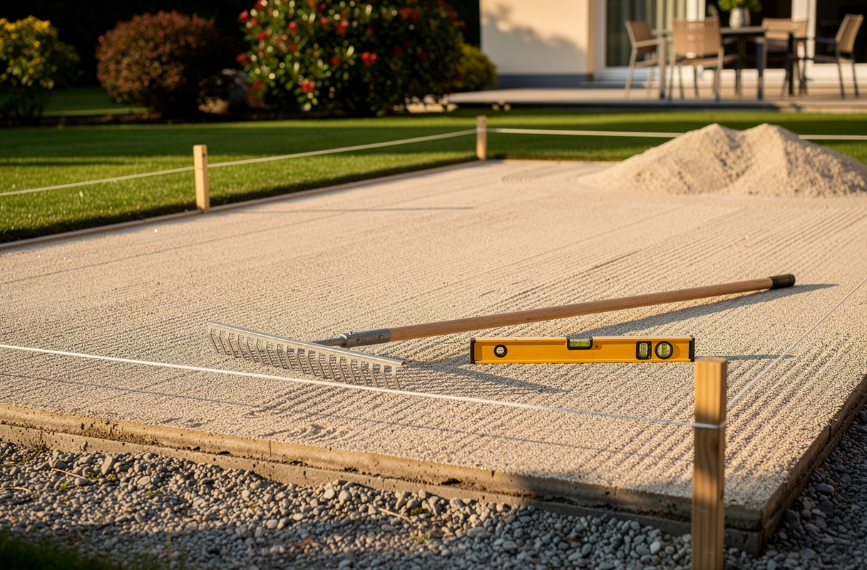  Un terrain de pétanque sans fouille à domicile se distingue par sa simplicité d’installation et sa flexibilité. Il suffit de choisir un emplacement adapté, de préparer le sol, puis de poser les couches de géotextile, de gravier et de sable, sans creuser profondément. Ce procédé innovant permet de bénéficier d’un terrain de pétanque conforme et durable, adapté à tous les jardins, même en présence de contraintes naturelles. 